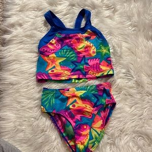 Speedo Girl’s Size 10 Two Piece Swimsuit Multicolor